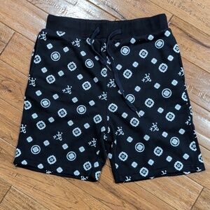 Evisu Allover Print Black and White Patterned Men's Athletic Sweat Shorts